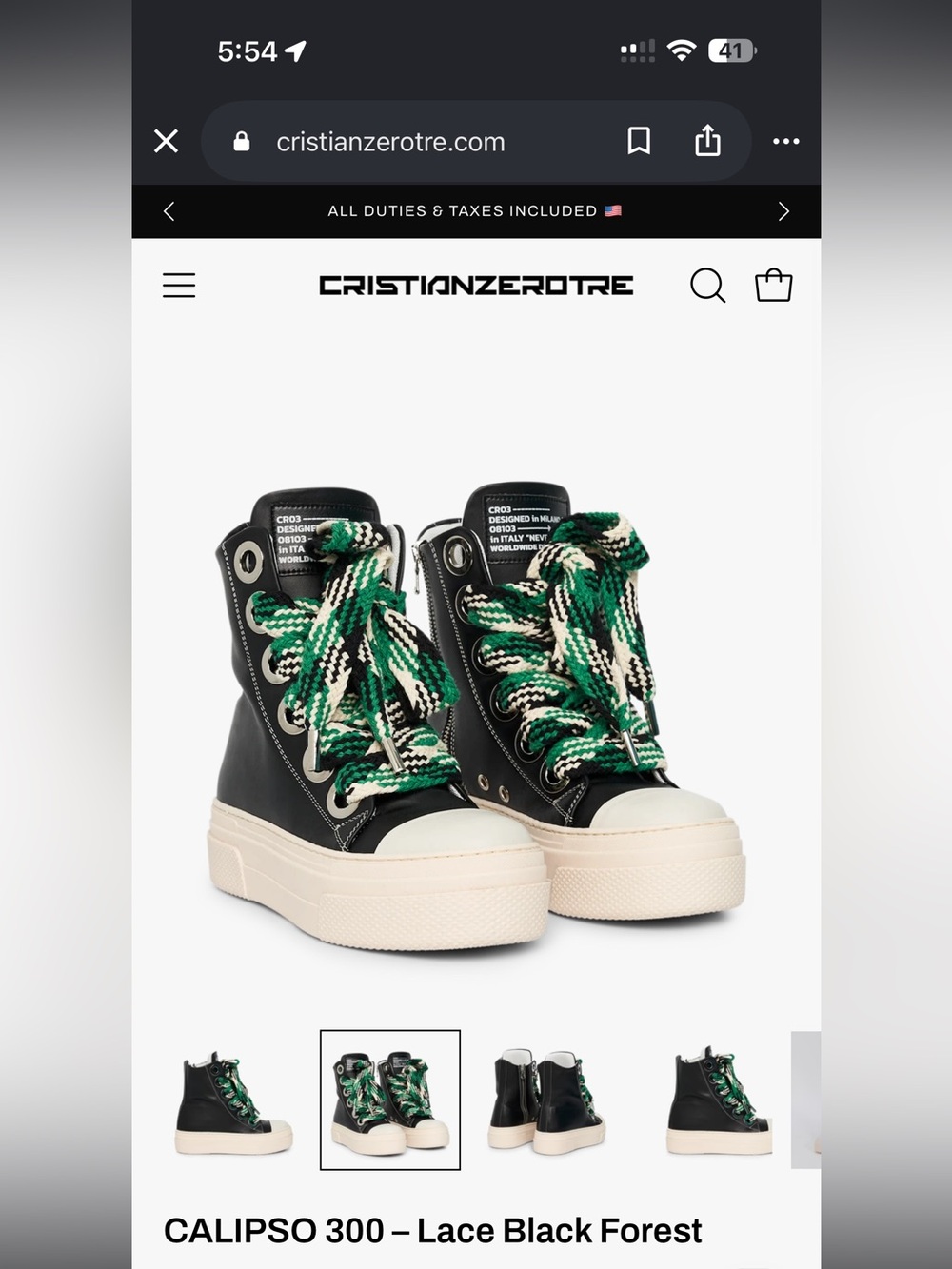 CR03 Calipso 300 Black Forest high-top sneakers are crafted from black leather